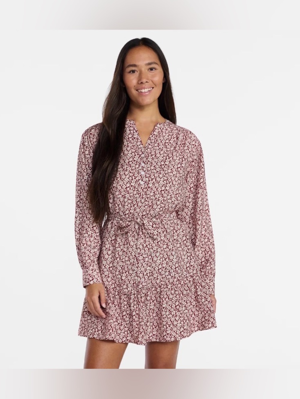 Time And Tru Mini Shirt Dress Lightweight Long Sleeves & Tiered Skirt Large NWT